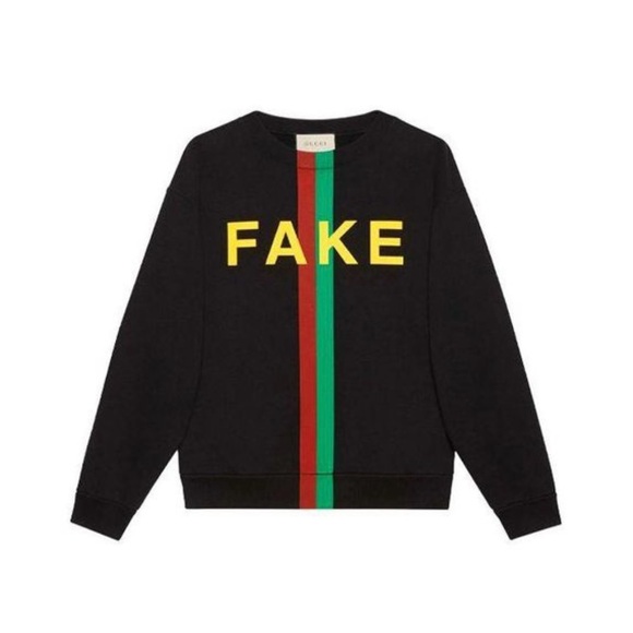 Gucci “Fake/Not” Print Cotton Jersey Sweatshirt 'Black' - Picture 1 of 11